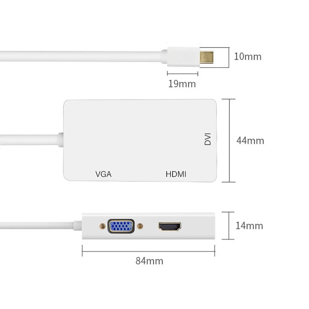 

Three-in-one adapter cable Micro USB Mini 1080P DP to VGA DVI Cable Adapter Converter for Macbook Pro Convenient to Use