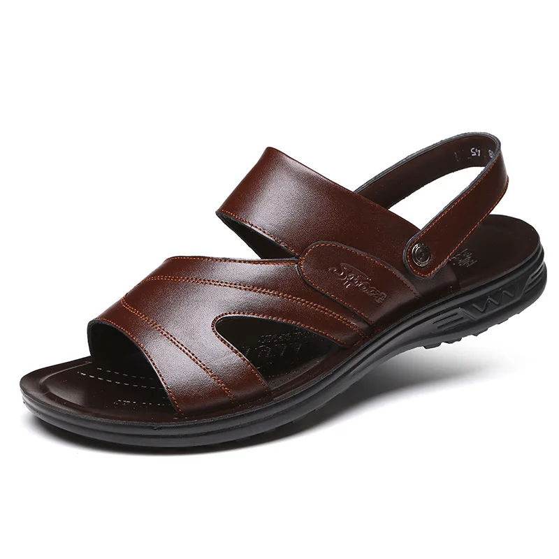 Men Sandals Genuine Leather Summer Shoes Men's Beach Sandals Flat Genuine Cow Leather Male Black Formal Sandal