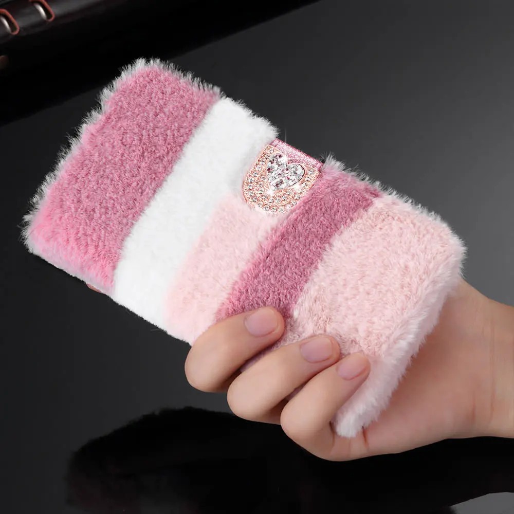 Luxury Crystal Diamond Fur Case for IPhone 12 11 Pro Max Xr X Xs 6 6S Plus 7 8 5 5S SE2020 Leather Flip Wallet Fluffy Cover | Мобильные