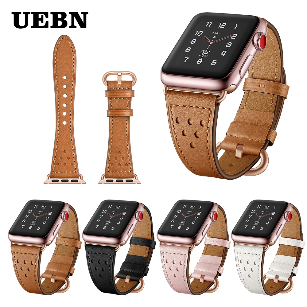 Ремешок UEBN из натуральной кожи для apple watch классический браслет с пряжкой цвета