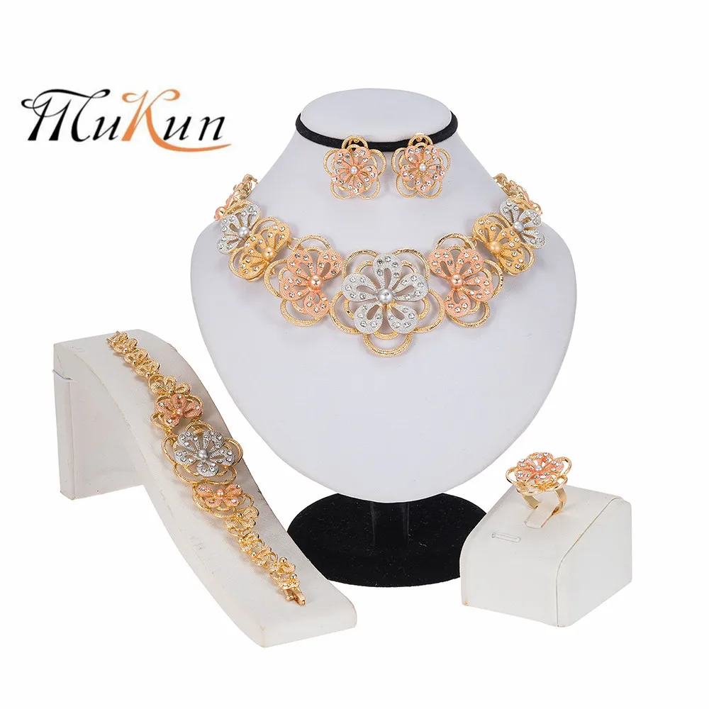 2020 Дубай Модные Ювелирные наборы ожерелье браслет в форме цветка подвеска серьги