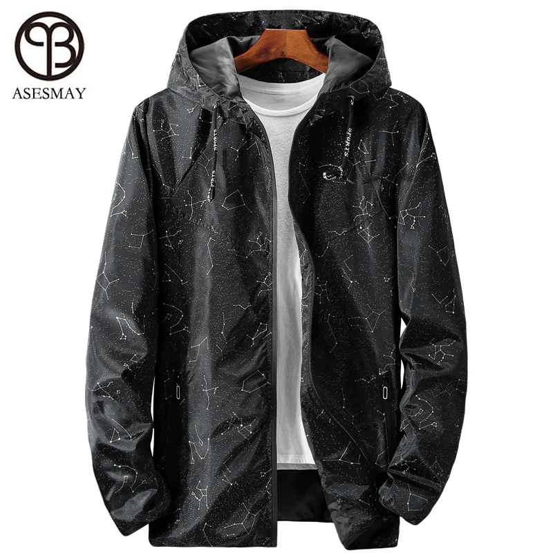 Мужская повседневная куртка Asesmay водонепроницаемая ветровка с капюшоном верхняя