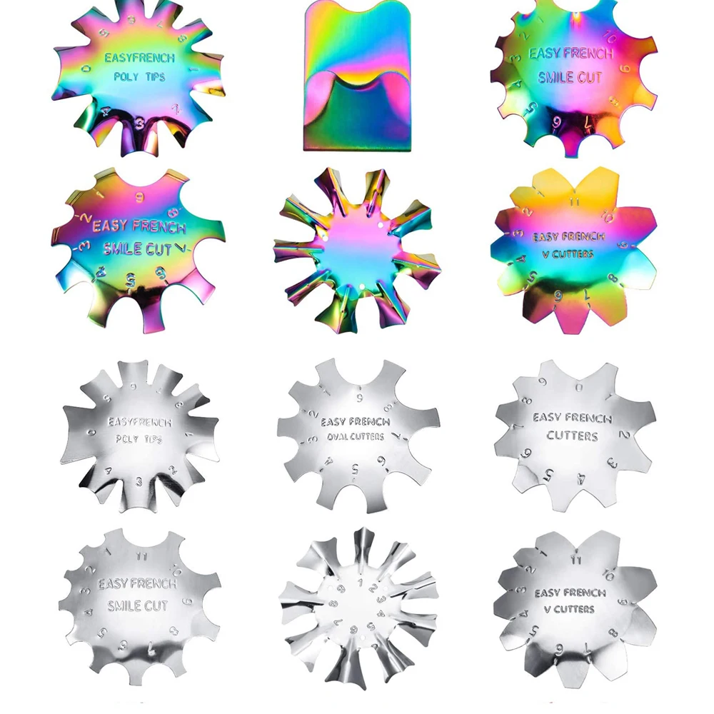 

11 Sizes Pink /White Acrylic Nail Cutter Tool French tip cutter C- Curve Tool Smile Line Single Tip Edge Metal trimmer,H54Mj5345