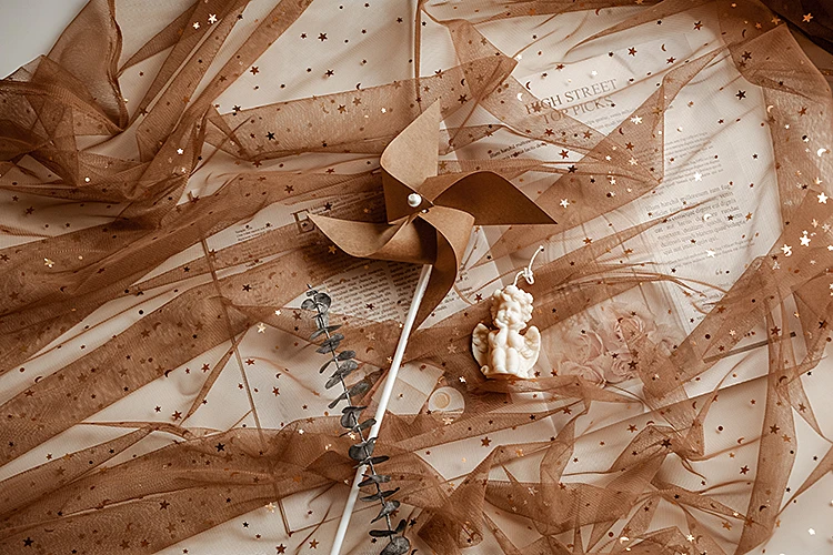 4 ярда кофейные мягкие звезды Моны Тюль кружевная ткань для сделай сам шитье