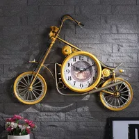 [New] American Wrought Iron Motorcycle Clock Wall Hanging Home Decorations Living Room Clothing Store Cafe Coffee Shop Decor