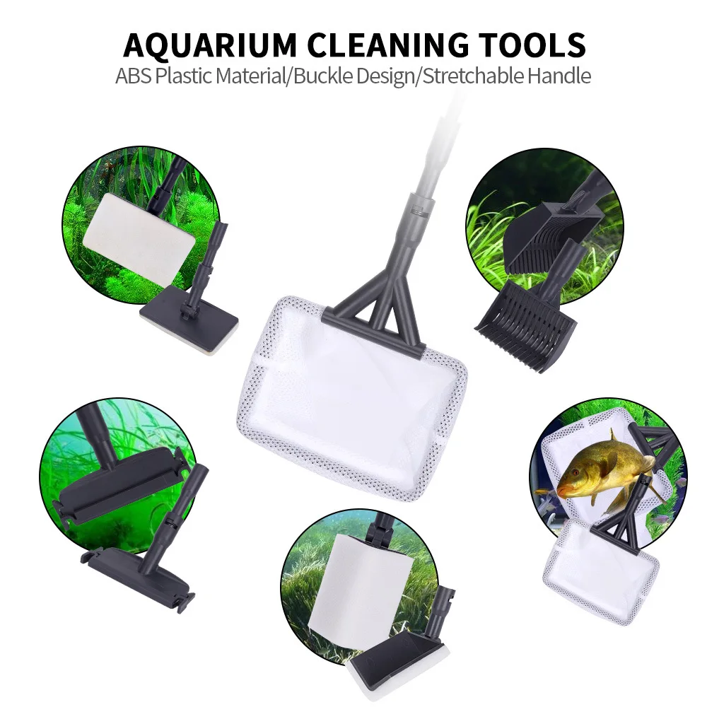 

Fish Tank Cleaning Kit, 6 in 1 Adjustable Fish Tank Cleaner, with Fish Net, Algae Scraper, Glass Sponge Brush, Aquarium Tools
