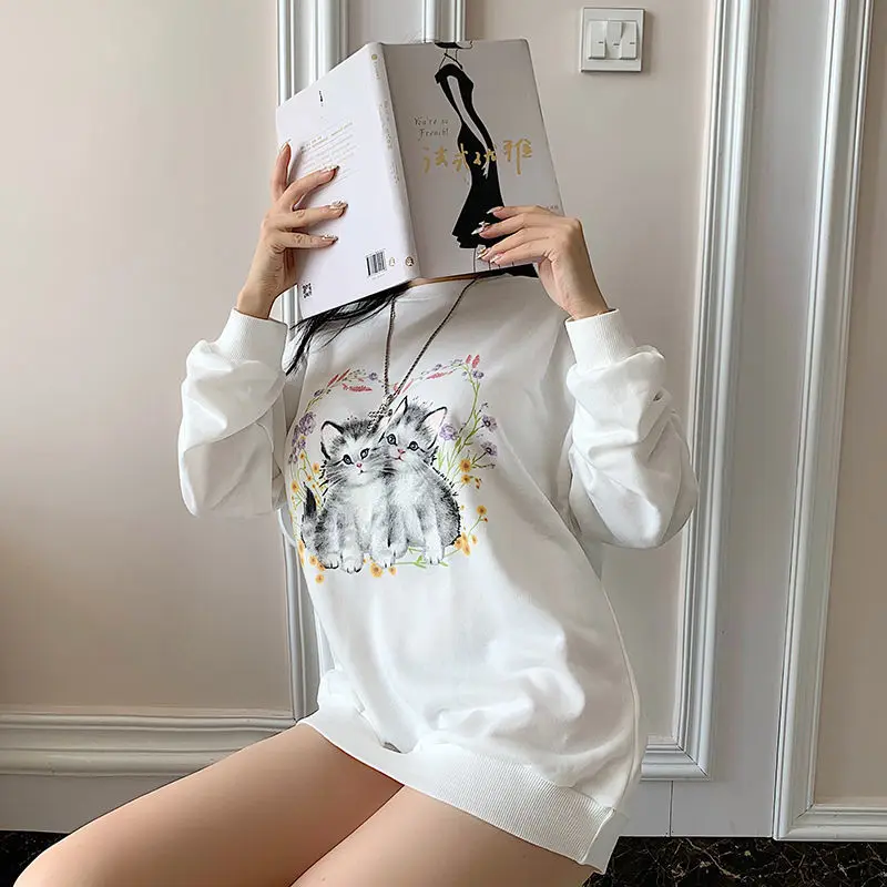 

QWEEK Animal Print Pullover Women Long Sleeve Pullovers Aesthetics 90s Streetwear Vintage Crewneck Sweatshirt Cute Clothes Retro