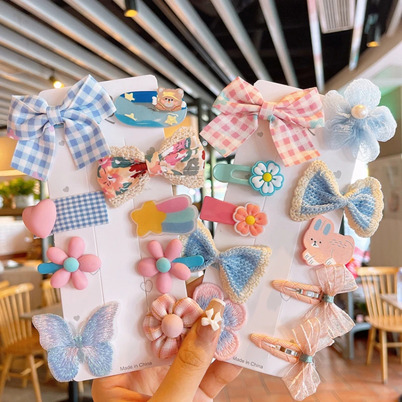 

Baby Hairpin Children's Cartoon Milk Coffee Cloth BB Clip Hairpin-01 Coffee Bear Head Set Bag Without Card Hairpin Set 13cm