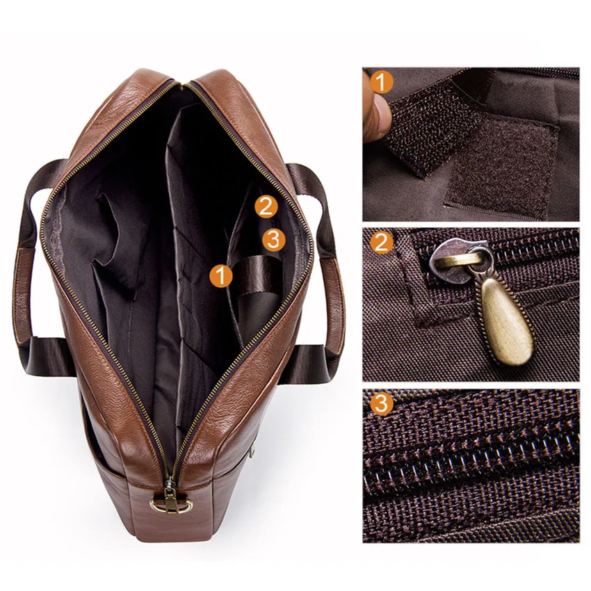 

Business Briefcase Large 15.6" Laptop Handbag Men's Messenger bags Brown Genuine Leather Crossbody bag Male Travel Shoulder bags
