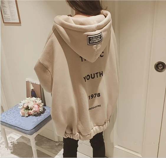 

Plus Size Hoodies Sweatshirt Women Fashion Letter Printed Pullover Hoodies Female Autumn Winter Tracksuit Hoody Beige