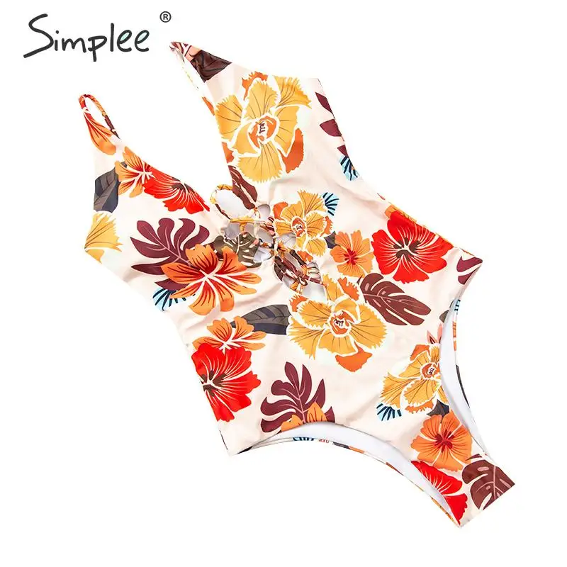 Цельное бикини с цветочным принтом Simplee пляжная одежда на шнуровке купальник