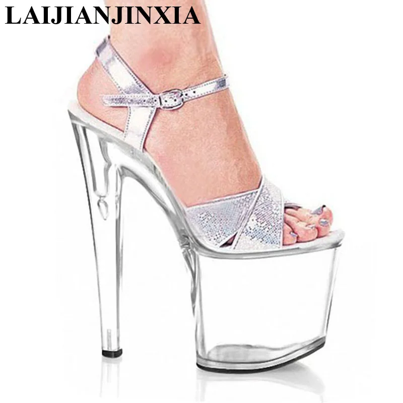New 20cm Glitter bright look sexy sandals 20 cm thick bottom heels catwalk shows interest colourful Dance Shoes