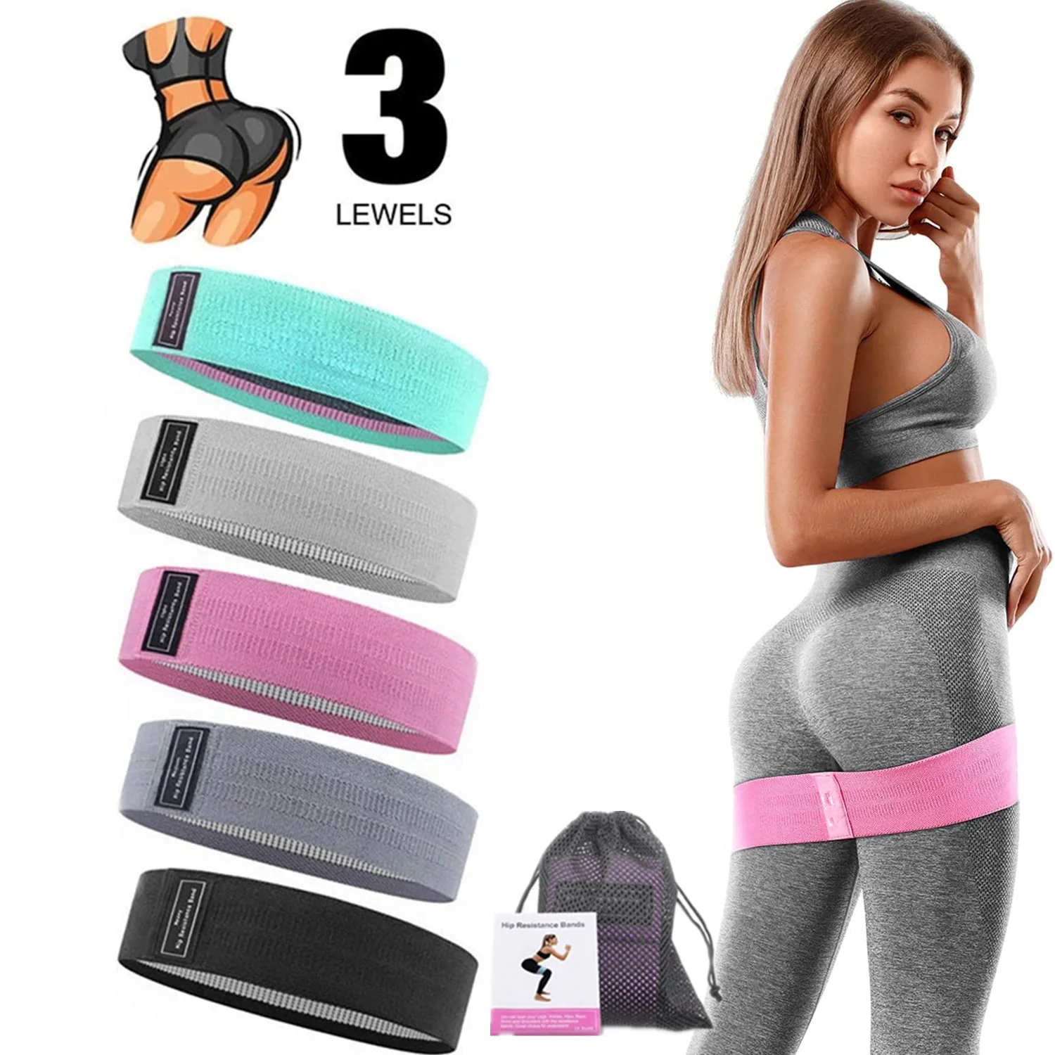 

Resistance Bands Set for Legs and Butt Non-Slip Workout Fitness Fabric Excersice Loop Bands for Home Gym Yoga Exercise Equipment