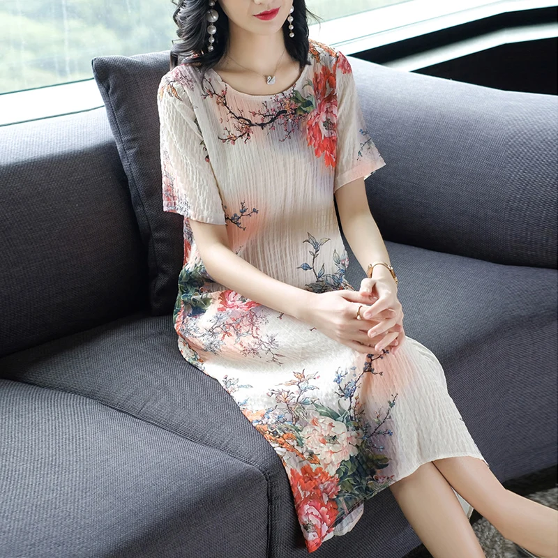 

2020 Women Prairie Chic Floral Print Casual Loose Long Dress Ladies Pleated Summer Dress Vestidos Party Dress Plus Size Female