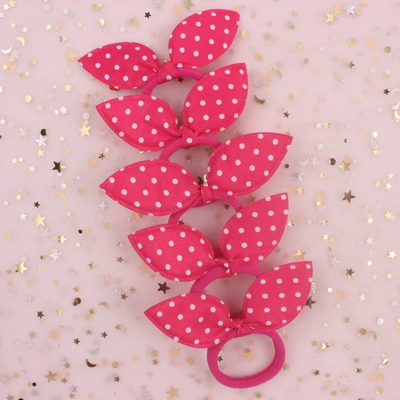 rose red Новинка, тканевый материал(в черно-белую точку), заячьи ушки, для девочек, на голову, веревка, эластичные резинки для волос, аксессуары для волос для женщин, 10 шт - Цвет: rose red