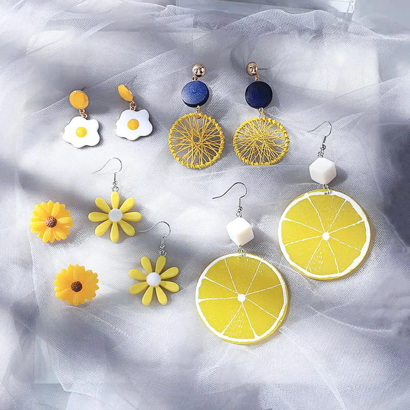 

Cute Sunflower Earring 2020 Fashion Yellow Flowers Lemon Drop Earrings For Women Korean Style Summer Wedding Engagement Jewelry