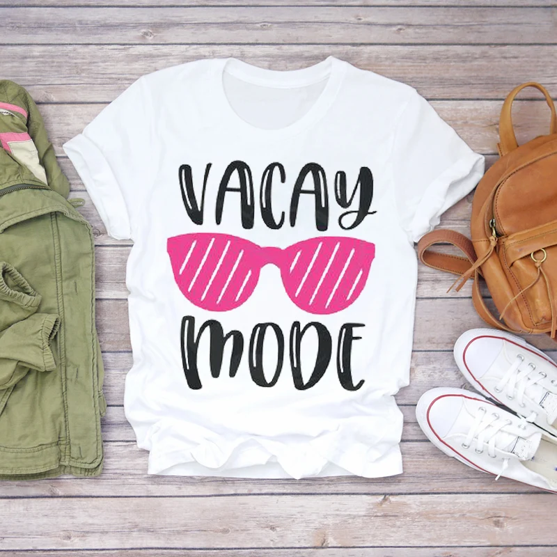 

Harajuku student 2021 Summer Vacay Mode Fashion Printed Cartoon Print Lady T-shirts Top Ladies Womens Graphic Female loose Tee