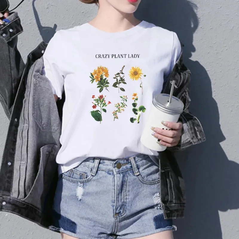 

Starqueen-JBH Crazy Plant Lady Printed Tee Flower Casual Funny Kawaii Cute Aesthetics Women t-shirt