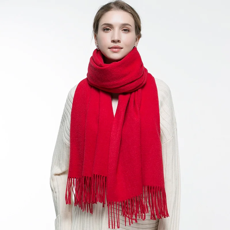 Wither Pure Wool Scarf Women Brand Thicken Warm Echarpe Wraps for Ladies Foulard Femme Solid Camel Merino Wool Scarves - Цвет: Red