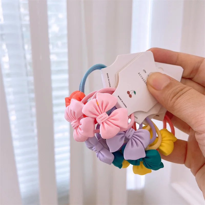 

2pcs Children mini candy color bow hair bands gum baby girl's rubber band tie hair accessories