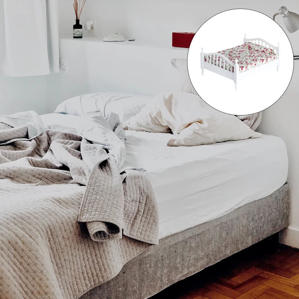 

1pc Mini Single Bed Model DIY Lifelike Mini Single Bed Single Bed Model for Collection Play