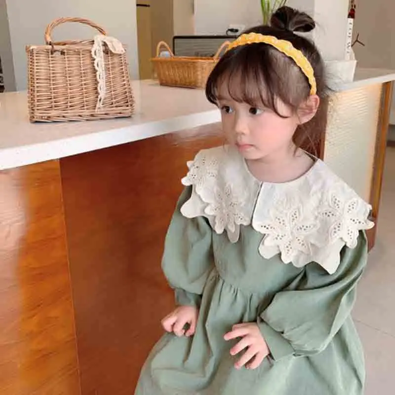 

Cultiseed Baby Girls Vintage Lace Ruffles Peter Pan Collar Long Sleeve Loose Casual Dress Children Kids Autumn New Gowns Clothes