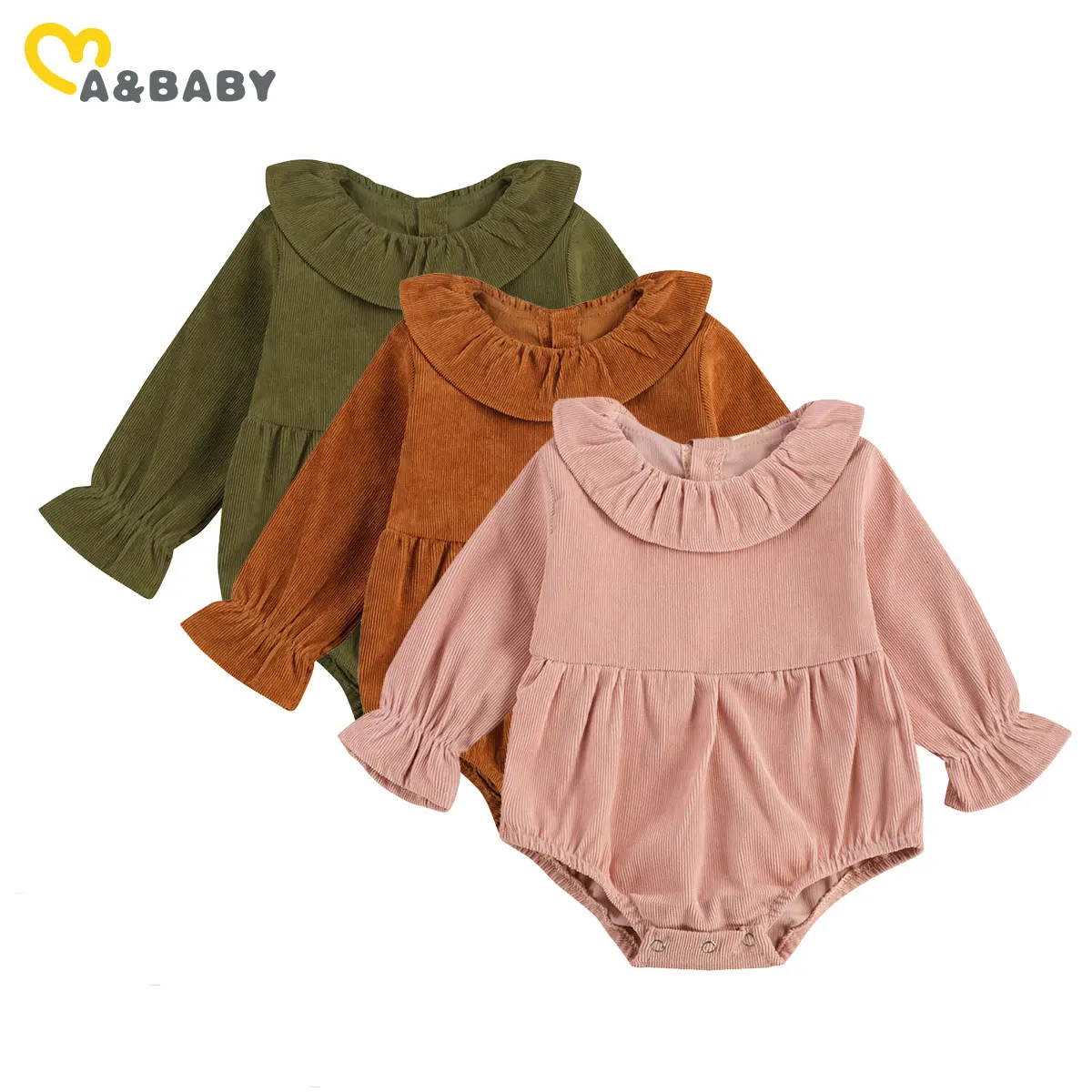 

Ma&Baby 0-24M Spring Autumn Newborn Infant Baby Girl Rompers Long Sleeve Jumpsuit Cute Peter Pan Collar Baby Girl Clothes