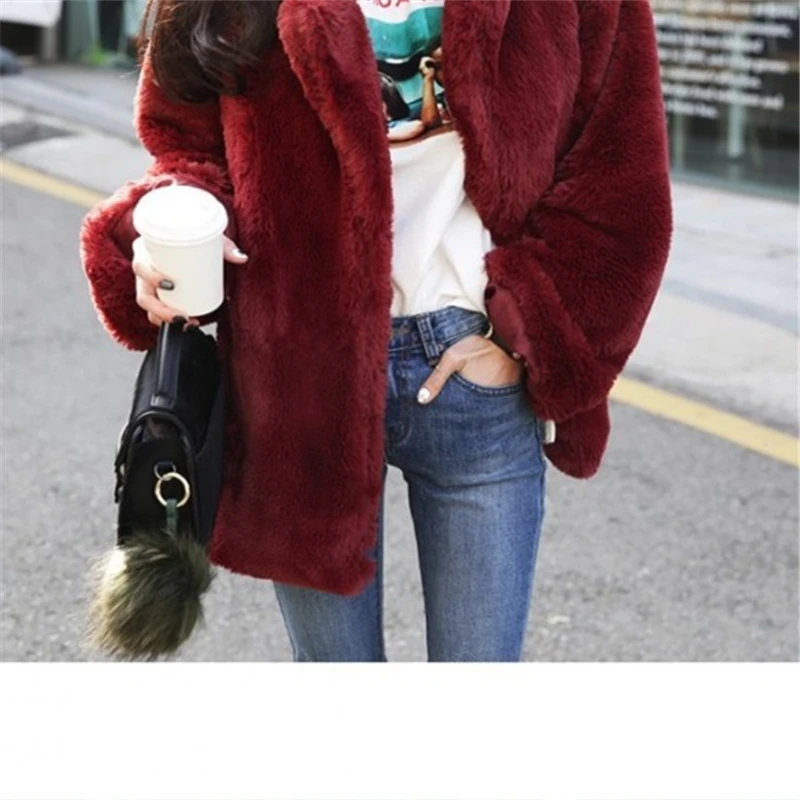 

New winter solid color thick warm faux fur jacket ladies high street otter fur jackets and jackets ladies slim casual furjackets