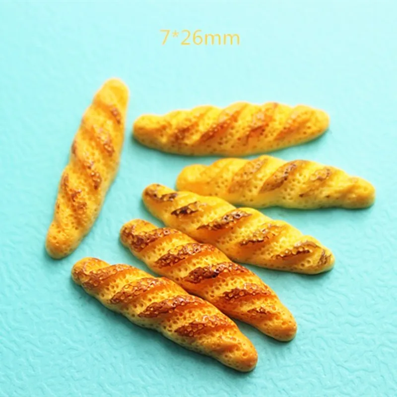 

10PCS Resin Artificial Miniature Simulation Food Bread FlatBack Cabochon DIY Embellishment Scrapbooking Decoration,7*26mm