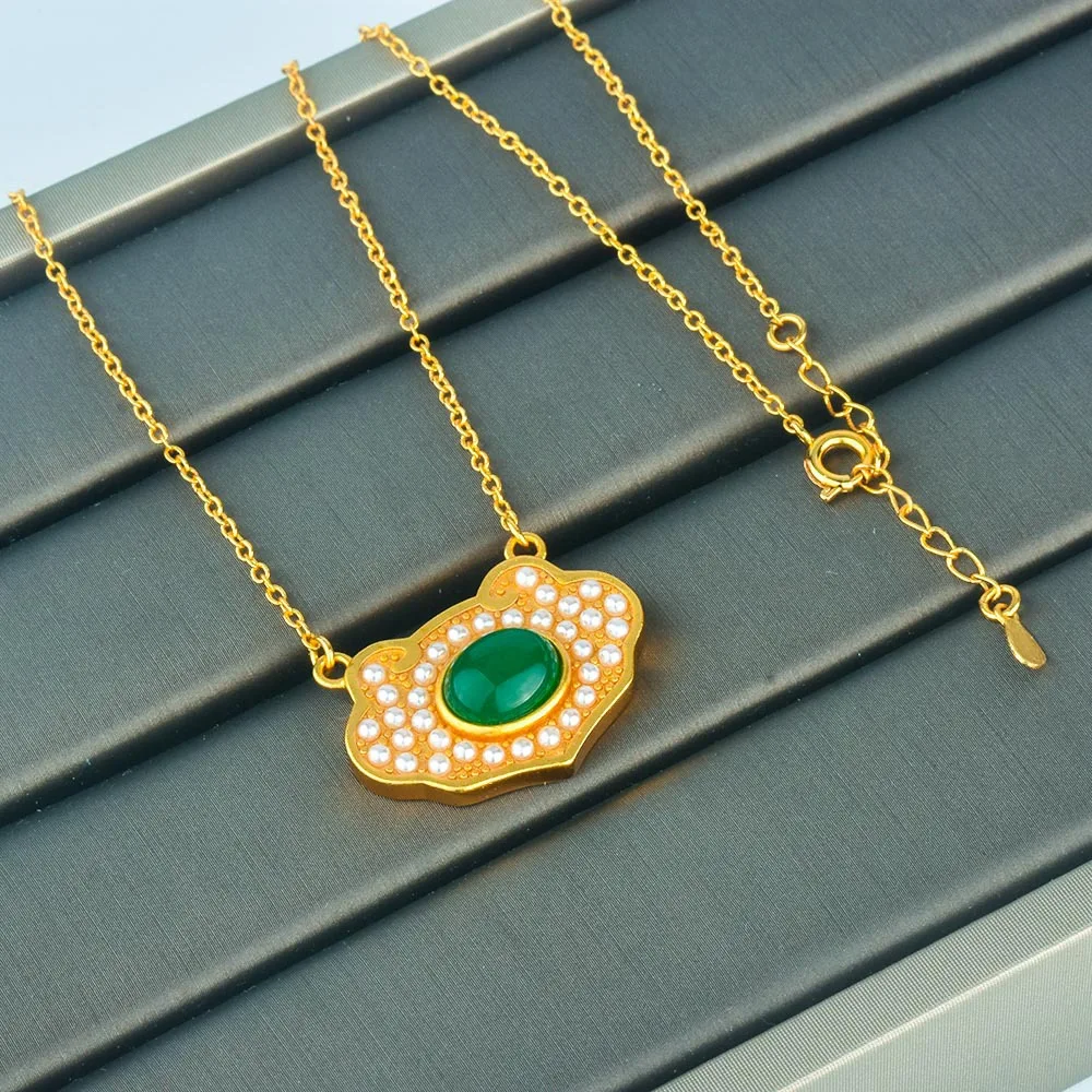 

Natural Hetian Jade Ruyi Pendant Necklace 925 Silver Fashion Jewelry Chalcedony Amulet Gifts for Women