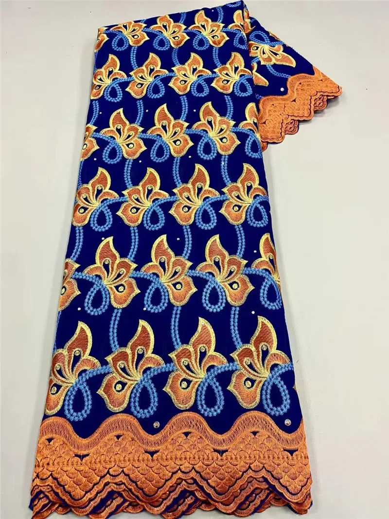 

new fashion style nigerian lace fabric 5yards swiss voile lace fabric stones cotton lace fabric for women party dress KC12104