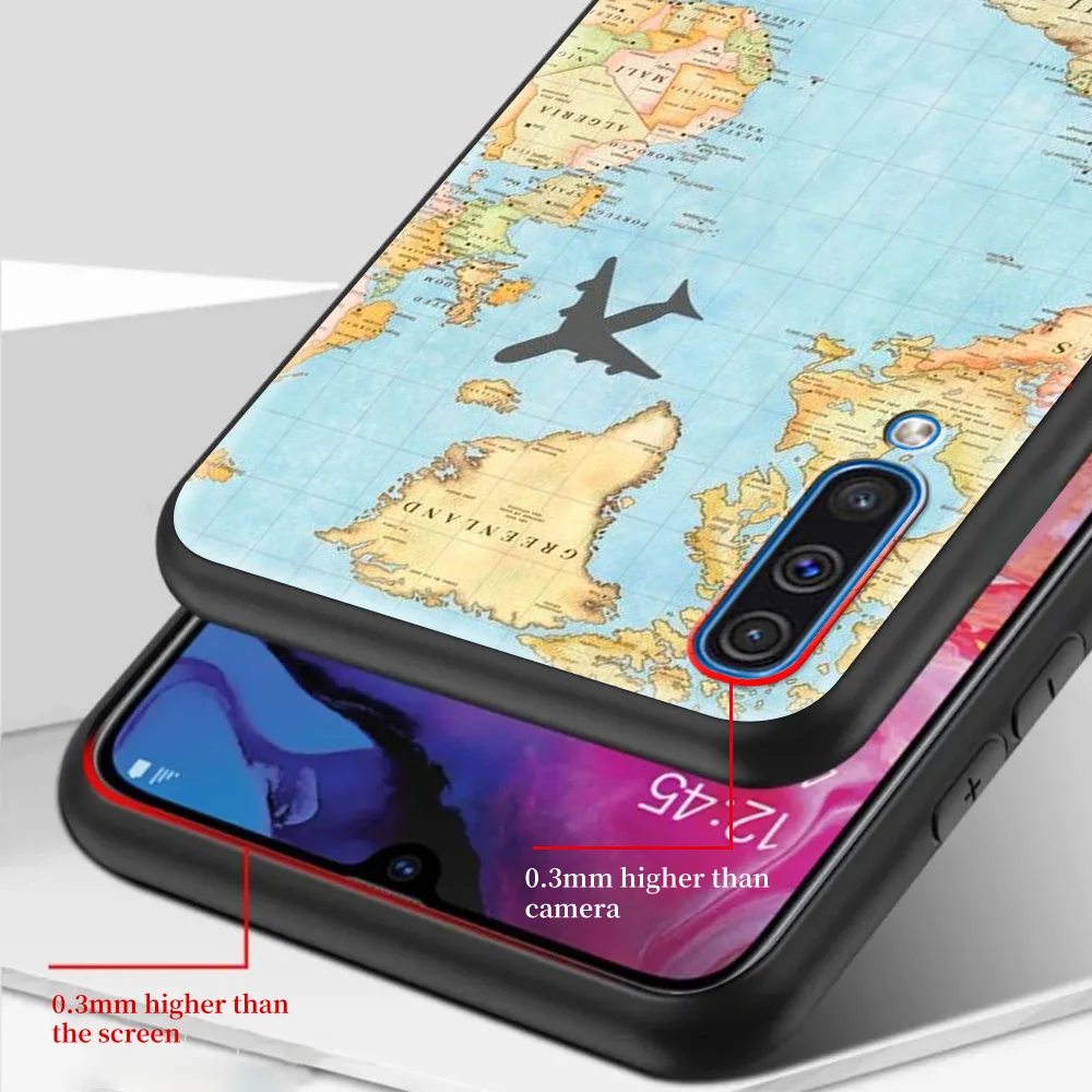 

World Map Travel Case For Samsung Galaxy A50 A70 A30 A40 A10 A10e A10s A20 A20e Black Soft TPU Phone Shell Cover Coque Fundas