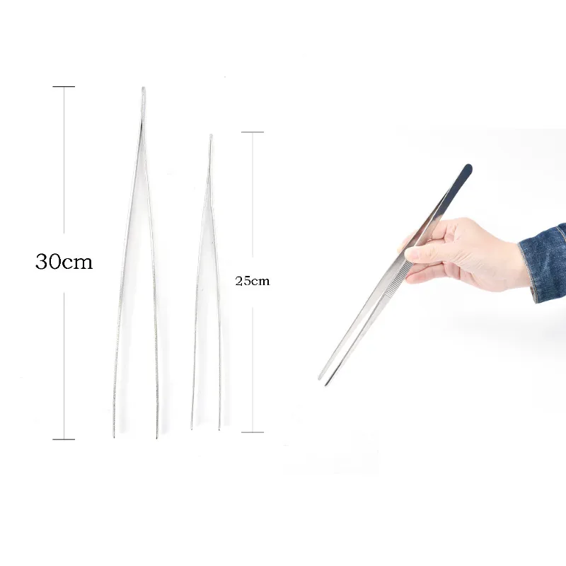 

1pc Barbecue Tweezers Stainless Steel Food Tweezers Cooking Utensils Tongs For The Kitchen Buffet Long Straight Roasting Clamp