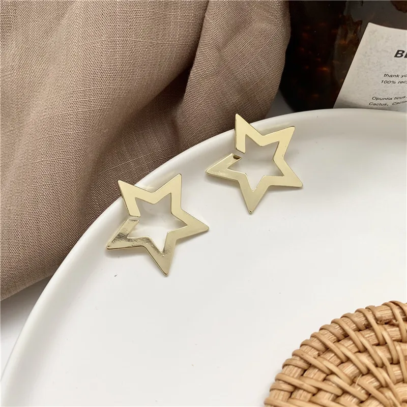 

Hollow Gold Color Star Big Stud Earrings Korean Fashion Hyperbole Earrings