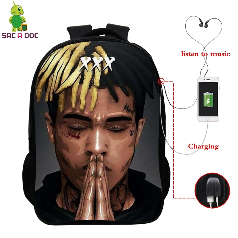 Xxxtentacion известный раппер школьная сумка Многофункциональный USB зарядка Рюкзак