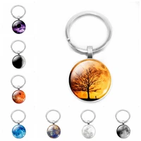 2020 new earth full moon tree of life keychain jewelry silver keyring glass convex shoulder bag pendant keychain believer gift