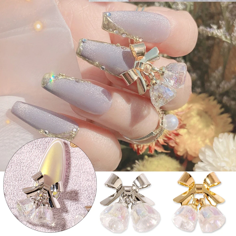 

1PC Bownot Nail Rhinestone 3D Crystal Bell Pendant Manicure Drills DIY New Year Nail Art Decoration