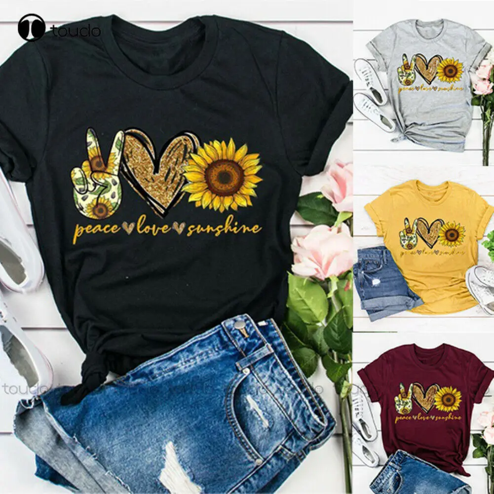 

Women Blouse O Neck Short Sleeve Sunflower Letters Print Loose T-Shirt Top Pre Unisex Women Men Tee Shirt