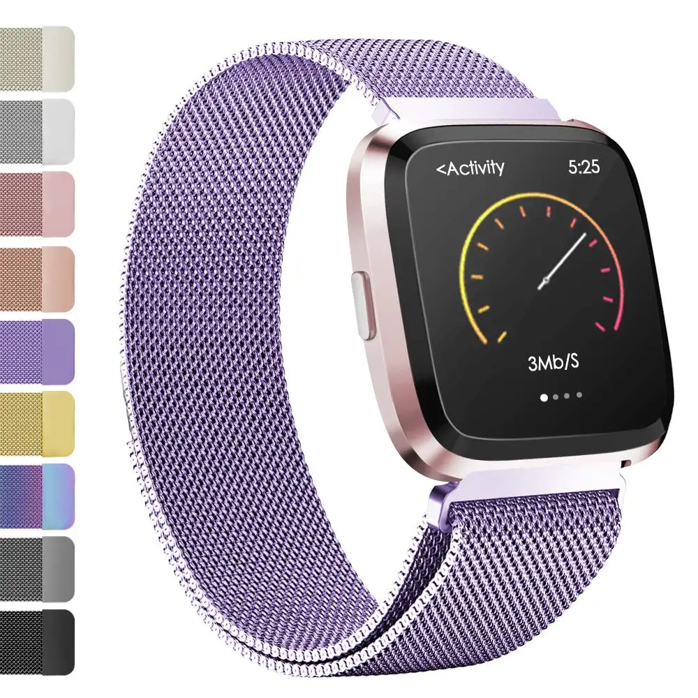 Purple Ремешок металлический браслет из нержавеющей стали для Fitbit Versa ремешок на запястье Миланский Магнитный Браслет fit bit Lite Verse 2 Band аксессуары - Цвет: Purple