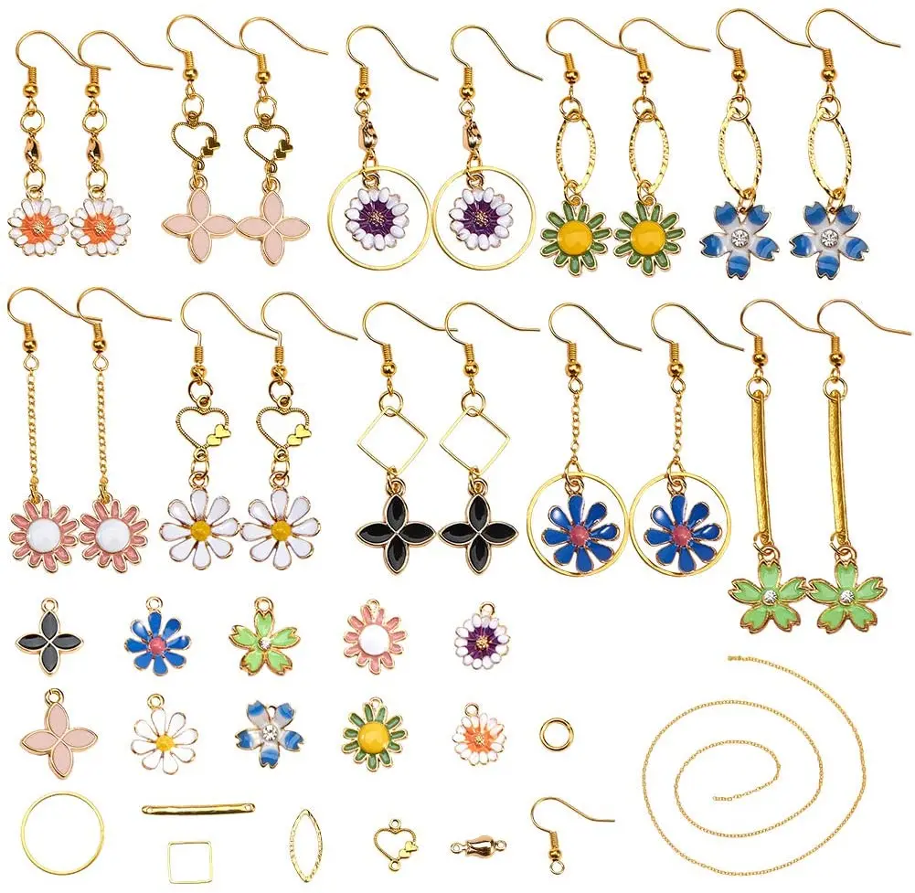 

1 box DIY10 pairs of enamel earring kit alloy pendant brass earring hook DIY jewelry making pendant female