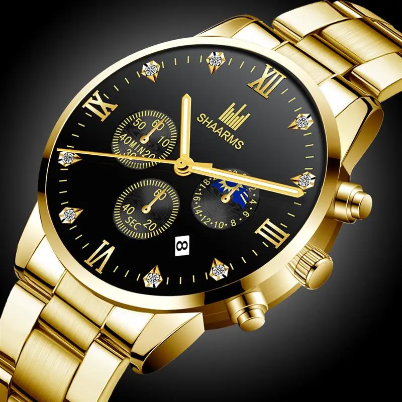 Мужские наручные часы SHAARMS Спортивные кварцевые из нержавеющей стали с