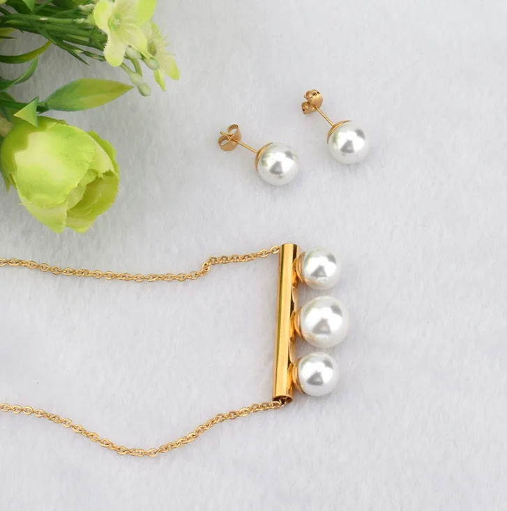 

White Round Pearl Necklace Pendant Earring Jewlery Sets for Women Gift Fahion Nice TZ0010-G