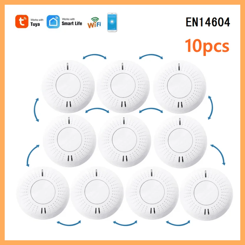 

10pcs WIFI Interconnected Fire Alarm Smart App Control And Sensor Cigarette Smoke Detector For Home