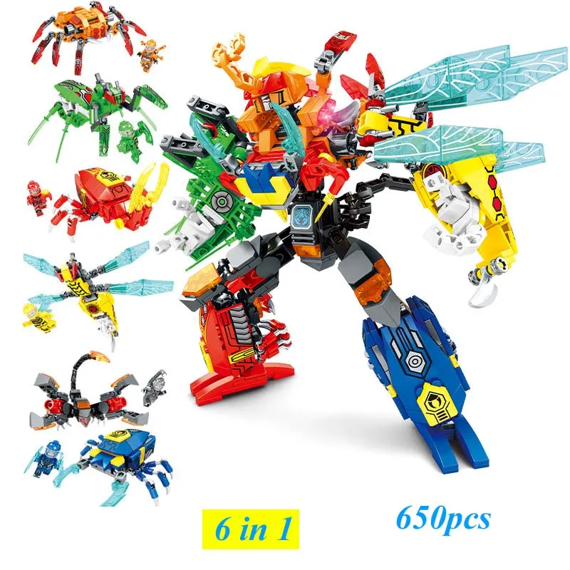 

Mechanical Transformation Robot Seperate 6 Animals plastic block DIY Toys for Kids