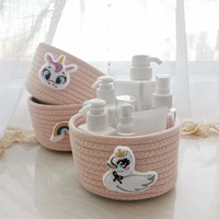 kids toy desktop sundries organizer hamper cotton rope storage baskets with pompom handmade woven dirty clothes laundry basket