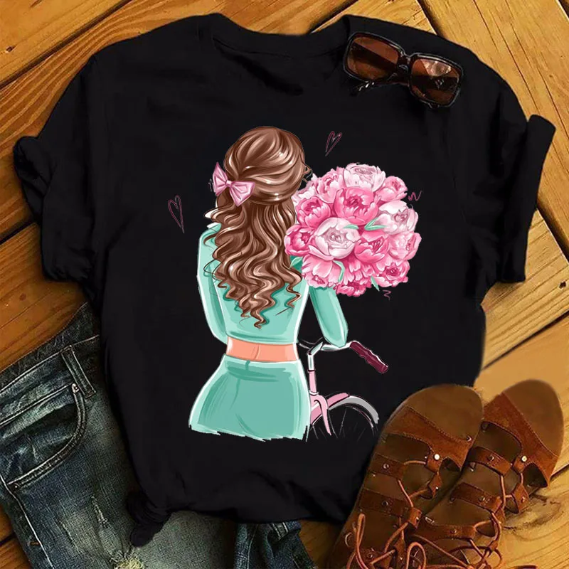 Футболка женская с цветочным принтом и коротким рукавом модный топ графическим