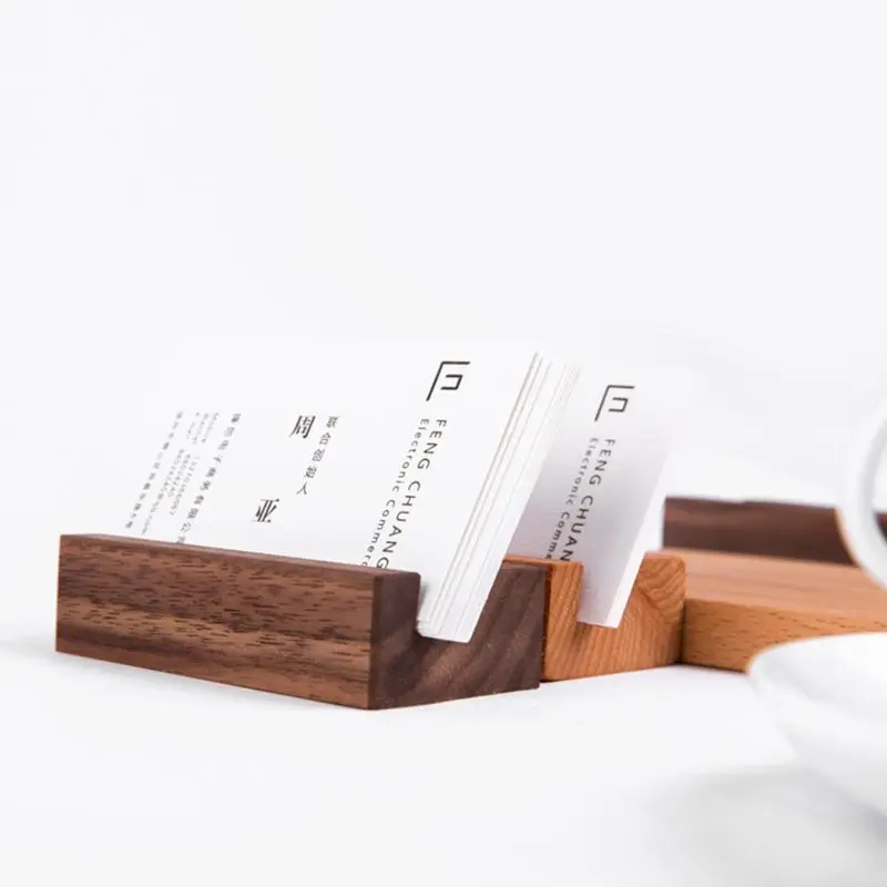 Black Walnut Beech Wood Business Card Holder Office Desk Wooden Photo Stand Name Memo Clips Organizer Storage Dinner Party Decor |