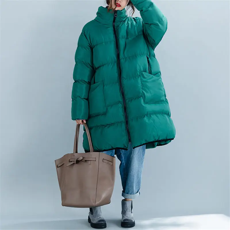 Зеленая Женская парка зимняя куртка большого размера d Толстая теплая ватная для