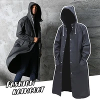 waterproof long black raincoat men rain coat hooded trench jacket outdoor hiking tour rainwear adults