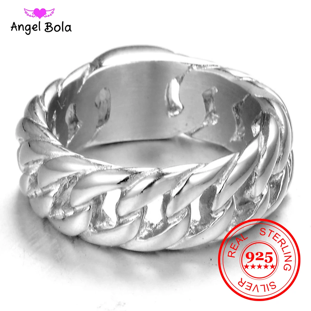 Hot Sale Finger Art Retro S925 Sterling Silver Buddha Ring Punk Biker Jewelry Wide Chain Ring Drop Shipping